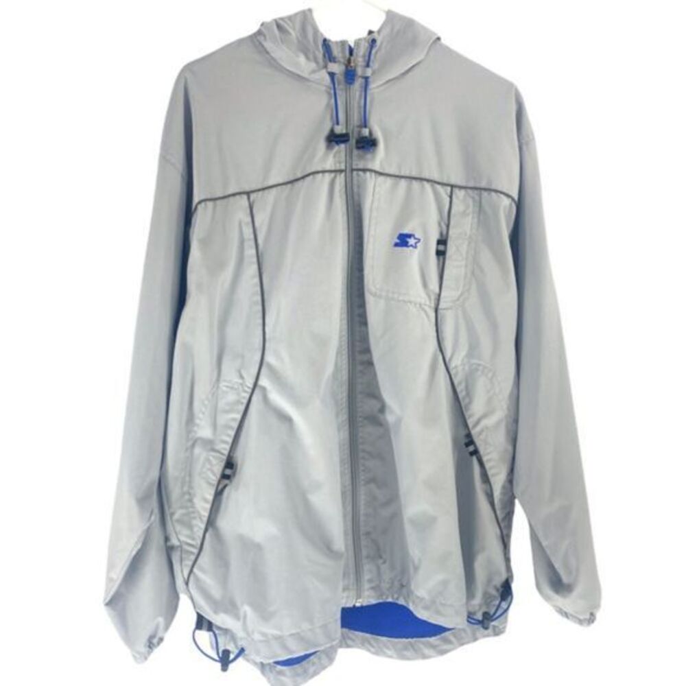 Starter Jacket Men's Zip Up Gray Jacket Adjustable Waste & Hood